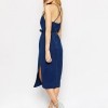 ASOS Denim Cross Back Halter Midi Dress With Tie