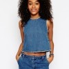 ASOS Denim Raw Hem Co-Ord Wrap Back Top