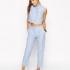 ASOS Co-Ord Peg Pants in Blue Chambray