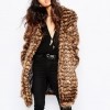 Faux London Fluffy Faux Fur Thigh Length Coat In Leopard $233.00