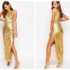 ASOS RED CARPET Gold Shell Lace Up Side Maxi Dress €185.30