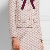 Gucci Heart Print Leather Trim Jacquard Jacket