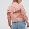 ASOS Denim Jacket With Ruffle Back In Washed Pink £48.00