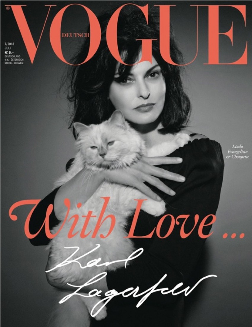 Bivši supermodel Linda Evangelista i Choupette na naslovnici srpanjskog izdanja njemačkog Voguea usklinai su od modnog dizajnera Karla Lagerfelda, dizajnera Chanela