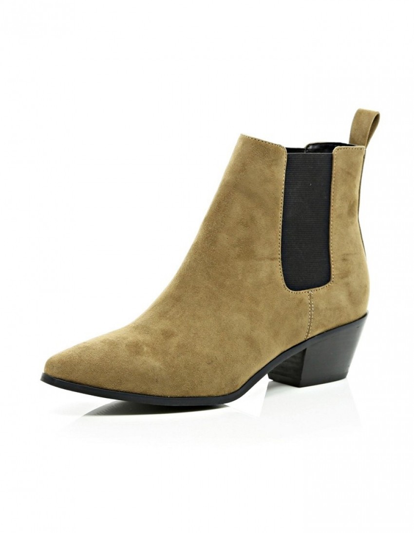 RIVER ISLAND Light Brown Suede Pointed Toe Chelsea Boots