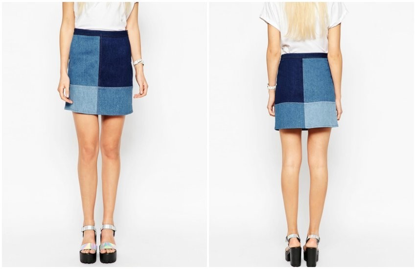 ASOS Denim Patchwork Mini Skirt