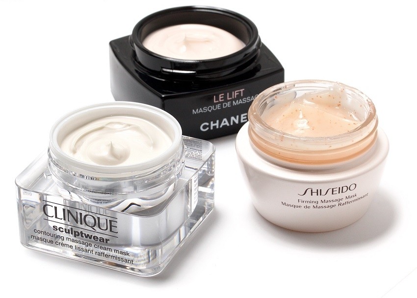 Clinique Sculptwear Contouring Massage Cream Mask, Chanel Le Lift Recontouring Massage Mask, Shiseido Firming Massage Mask