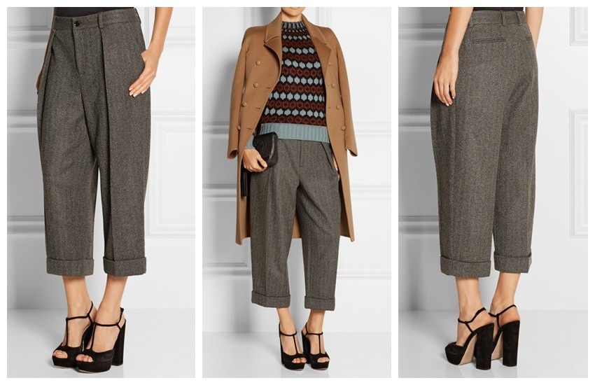 GUCCI Cropped herringbone wool-blend wide-leg pants £650