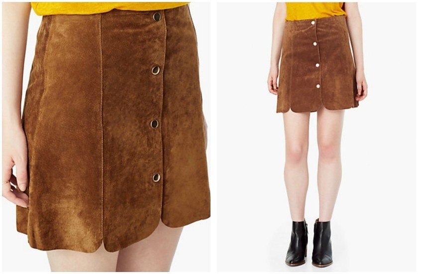 Mango Scallop Edge Leather Skirt