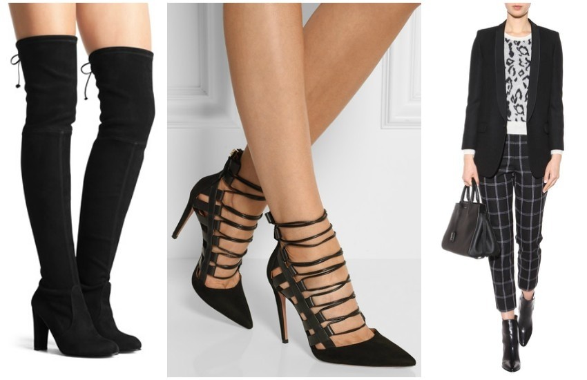 STUART WEITZMAN THE HIGHLAND BOOT // AQUAZZURA Amazon suede and leather pumps // SAINT LAURENT Leather ankle boots