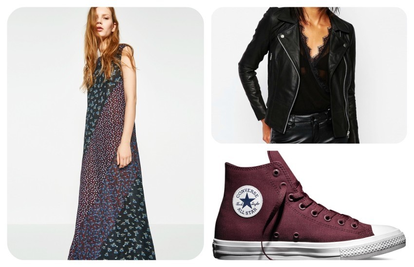 ZARA LONG PATCHWORK DRESS 249.90 Kn / Y.A.S Sophie Soft Leather Biker Jacket €197.18 / Chuck Taylor All Star II £60.00