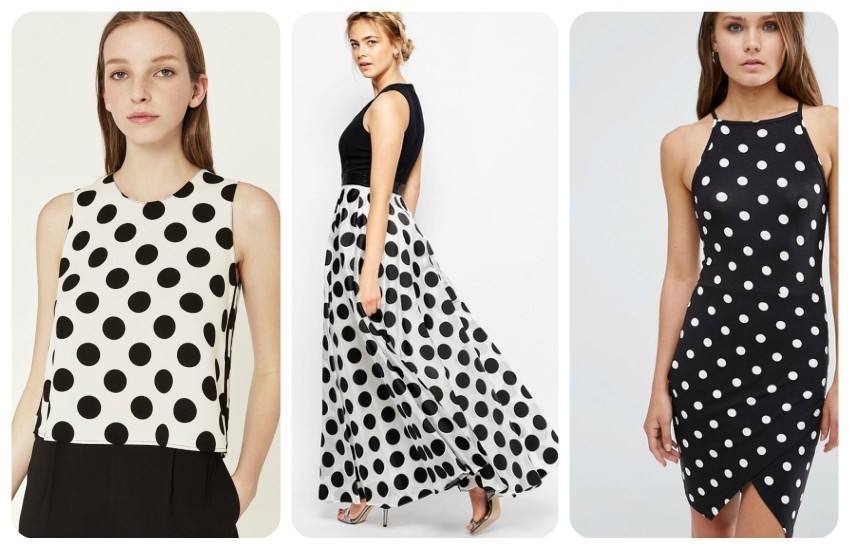 ZARA POLKA DOT TOP 199.90 Kn / Coast Polka Dot Maxi Dress $241.00 / ASOS PETITE 90s Asymmetric Bodycon Dress in Spot Print With High Neck $36.00