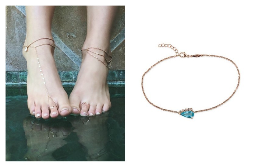 Jacqui Aiche 5 Diamond Blue Topaz Teardrop Anklet