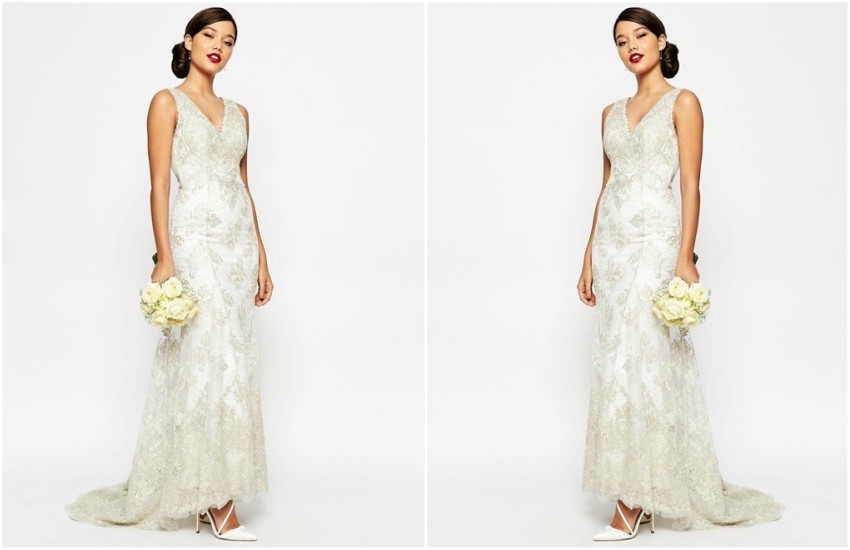 ASOS BRIDAL Vintage Lace Button Back Fishtail Maxi Dress £250.00