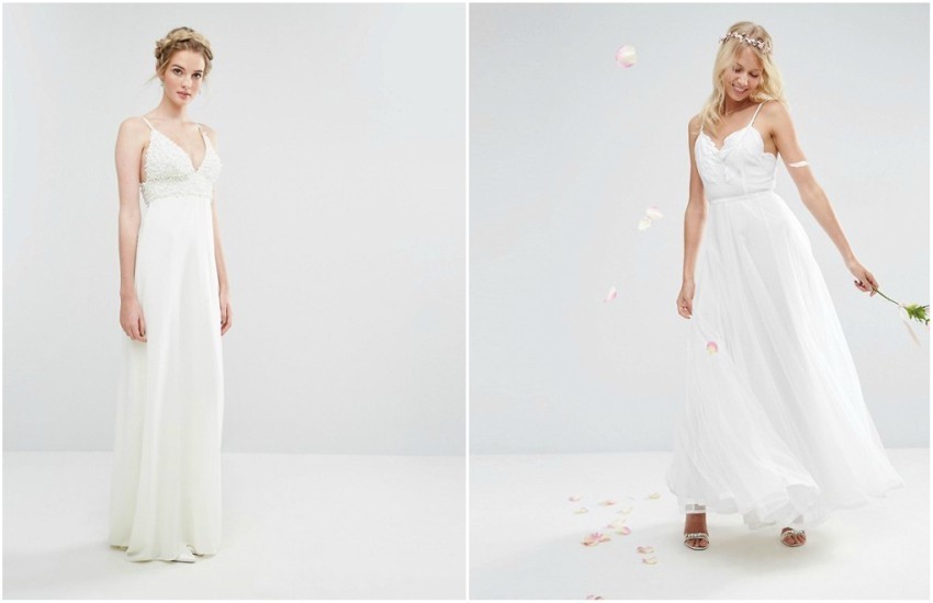 ASOS BRIDAL Vintage Lace Button Back Fishtail Maxi Dress £250.00 / ASOS BRIDAL Embroidered Cami Mesh Maxi Dress £150.00