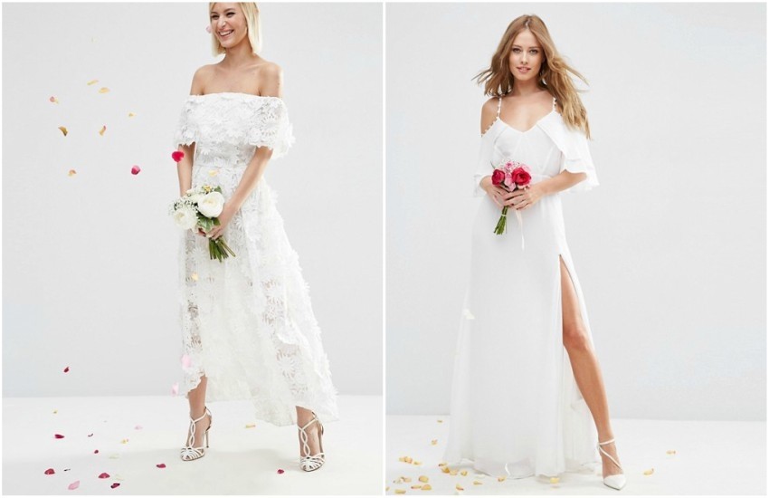 ASOS BRIDAL 3D Floral Dip Back Midi Prom Dress £180.00 / ASOS BRIDAL Cold Shoulder Button Ruffle Maxi Dress £120.00