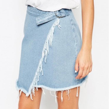 ASOS Denim Raw Edge Asymmetric Wrap Mini Skirt ($25)