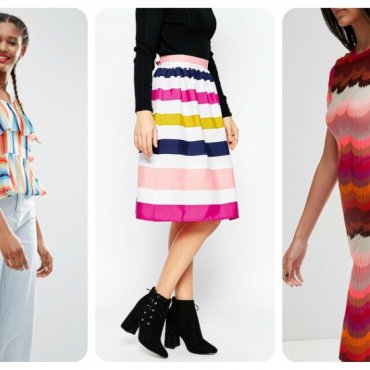 ASOS Tiered Cami In Rainbow Stripe $46.00 / Brave Soul Rainbow Stripe Midi Skirt $25.00 / ASOS Rainbow Bright Pencil Dress $65.00
